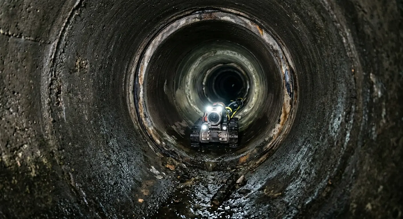 Robotic sewer camera inspecting pipe interior for Drain Snake Service in Sunbury